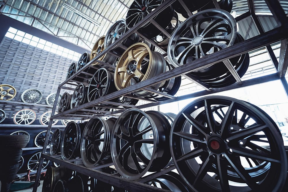 Rows of alloy wheels